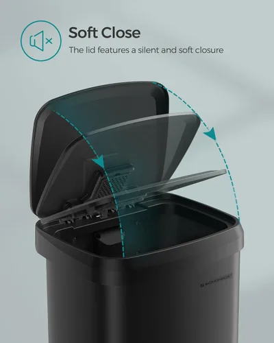 Miniatura 6 de SONGMICS Cubo de basura para cocina, 13 galones (50 L) de acero inoxidable, con tapa que permanece abierta y pedal para pisar, cierre suave, alto