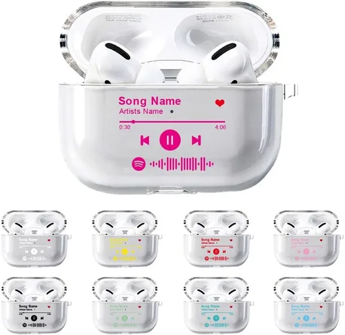 Miniatura 10 de Funda personalizada para Spotify compatible con AirPods Pro 3/Pro 2/Pro/1/2/3 con llavero, cubierta transparente de canción musical personalizada