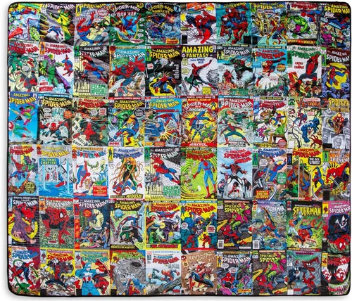Marvel Spider-Man Manta de Tiro de Forro Polar de Edición Especial del 60º Aniversario con Respaldo de Sherpa Azul | Cubierta de Poliéster de Felpa