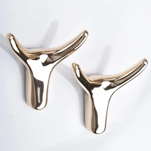 Miniatura 9 de Alele 2 ganchos de cuerno negros montados en la pared, ganchos de doble pared de metal resistente para colgar abrigos, toallas, sombreros, etc.