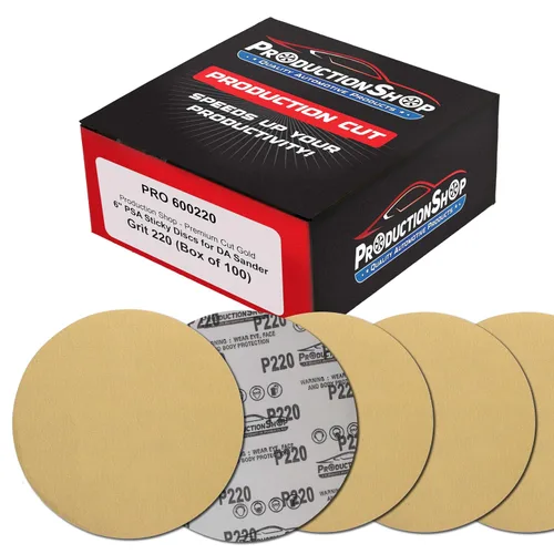 Miniatura 14 de ProductionShop Discos de lijado dorados PSA de grano 60 de 6 pulgadas, caja de 80 unidades, papel de lija abrasivo autoadhesivo para lijadoras