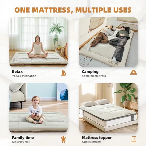 Miniatura 6 de Colchón de tamaño individual japonés para piso tipo futón, colchón de futón plegable para piso, colchón de tatami portátil, cama enrollable