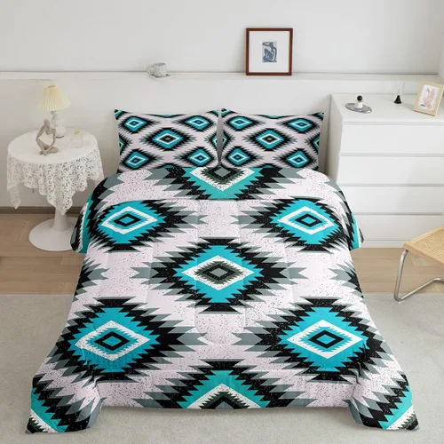 Miniatura 32 de Feelyou Juego de edredón geométrico del suroeste para niños y niñas, edredón nativo del suroeste, tamaño individual, juego de ropa de cama