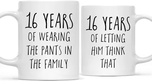 Miniatura 43 de Andaz Press Divertida taza de café de 11 onzas para parejas, regalo de broma para el primer aniversario de boda, 1 año de usar los pantalones
