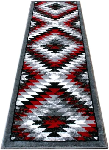 Miniatura 2 de Masada Rugs, Stephanie Collection - Alfombra de área del suroeste de nativos americanos, diseño desgastado 1106 rojo, gris, blanco y negro