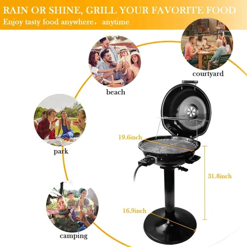 Miniatura 5 de Techwood - Parrilla eléctrica de 1600W para interiores y exteriores, parrilla eléctrica para barbacoa, parrilla portátil extraíble de pie, negra