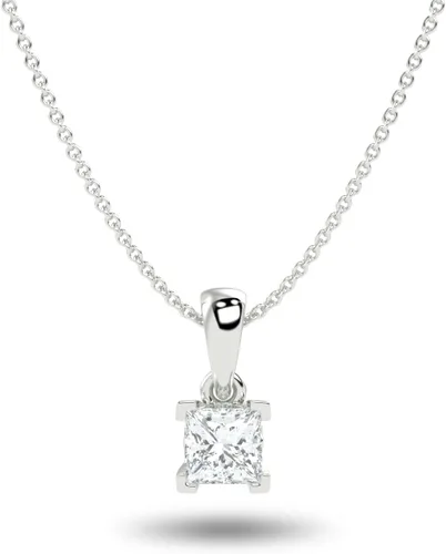 IGI - Collar con colgante de solitario cuadrado de diamante cultivado en laboratorio de 14 a 3 quilates para mujer, collar de oro de 14 quilates