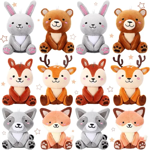 12 piezas de mini animales de peluche del bosque a granel de 4 pulgadas, lindos animales de peluche, oso, conejo, mapache, zorro, ciervo, para baby