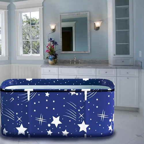 Bañera plegable, gran bañera portátil para adultos, independiente con espuma térmica gruesa para el hogar, baño, spa (XL cielo azul)