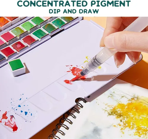 Miniatura 4 de Juego de pintura de acuarela sólida de 24 colores con cepillo de agua recargable, medias sartenes de grado artístico en caja de lata, kit