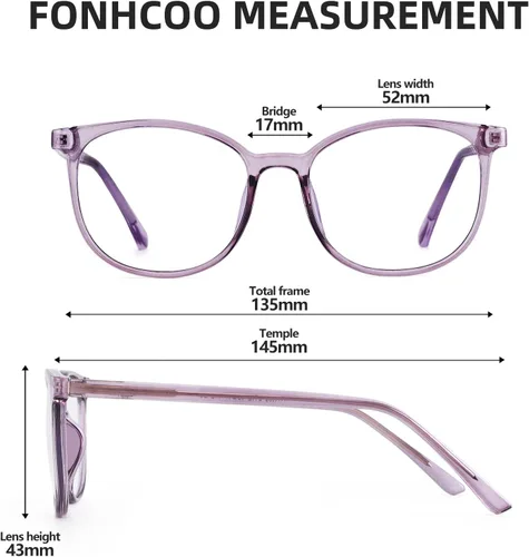 Miniatura 4 de FONHCOO - Lentes con bloqueo de luz azul de moda, redondos, TR90, transparentes, gafas anti UV para computadora para mujeres y hombres Púrpura