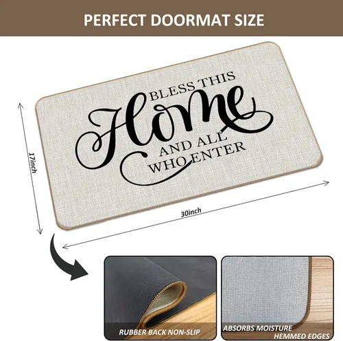 Miniatura 3 de Farmhouse Bless This Home and All Who Enter - Felpudo decorativo para puerta de entrada, 17 x 30 pulgadas, para interiores y exteriores, patio