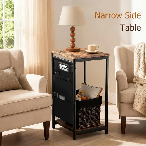 Miniatura 3 de Mesa auxiliar pequeña y estrecha, mesa auxiliar delgada con bolsillos de almacenamiento para espacios pequeños, sala de estar, dormitorio, sofá