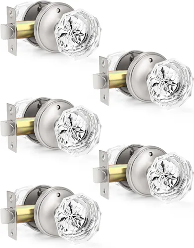 Miniatura 44 de Orger Paquete de 5 pomos de puerta de vidrio con roseta de bronce aceitado, pomos de puerta de baño/cama para uso de privacidad, manijas de puerta