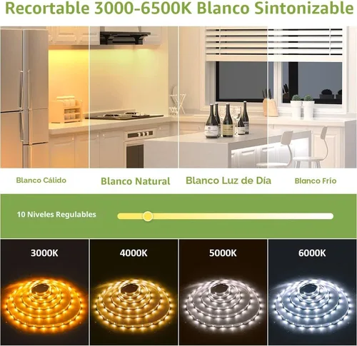 Miniatura 3 de NOVOSTELLA Kit de tira de luces LED blancas sintonizables de 20 pies, regulable, 3000K-6500K, 24V, cinta de luces LED con control remoto, cuerda
