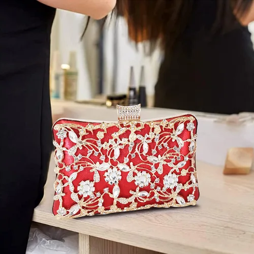 Miniatura 5 de Bolso de noche con diamantes de imitación para mujer, bolso de mano de cristal con lentejuelas brillantes, bolso de hombro floral