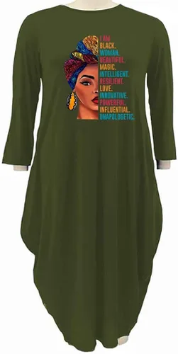 Miniatura 2 de I am Black Woman Beautiful Magic Printed Maxi - Vestidos casuales sueltos de gran
