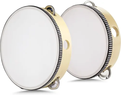 Miniatura 19 de Flexzion Pandereta redonda de madera para niños y adultos de 8" pulgadas, 8 pares de jingles de fila única, instrumento de percusión de mano de Una