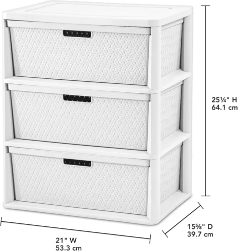 Miniatura 3 de Amplia unidad de almacenamiento de 3 cajones, fácil montaje, sin herramientas, cajones decorativos extraíbles de plástico de tejido cruzado