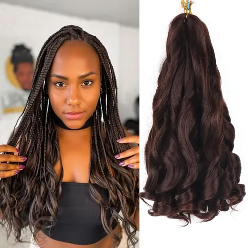 Miniatura 12 de Cabello rizado francés para trenzar de 12 pulgadas, 8 paquetes de cabello rizado preestirado para trenzas de caja, rizos franceses, trenzas