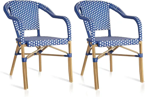 Miniatura 15 de PURPLE LEAF Juego de 2 sillas francesas de mimbre de aluminio, mimbre tejido a mano, sillas de comedor al aire libre para patio, cocina, jardín