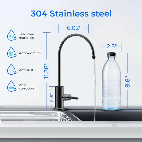 Miniatura 2 de Waterdrop Grifo de agua filtrada para fregadero de cocina, ósmosis inversa, acero inoxidable, negro