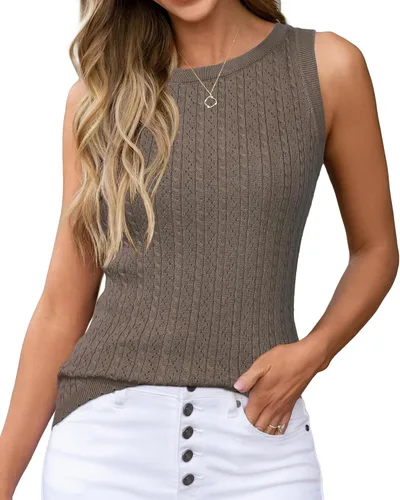 Miniatura 30 de Arach&Cloz Suéteres de mezcla de lana para mujer, no se transparentan, sin mangas, para todas las estaciones, para negocios, informal, 2025