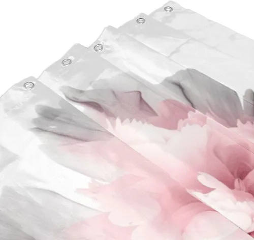 Miniatura 3 de YLATY2877 - Cortina de ducha abstracta de flores para baño, juego de cortina de ducha bohemia floral roja y rosa, tela transparente, moderna