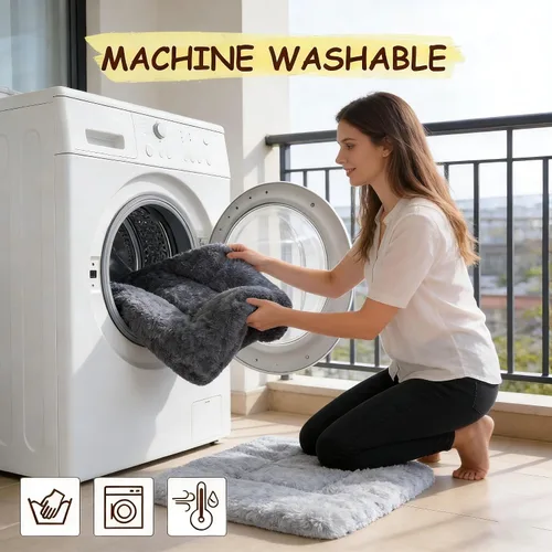 Miniatura 4 de Cama para perros para jaula con juguete de hueso, cama esponjosa para mascotas, almohadilla ultrasuave con parte inferior antideslizante, lavable a