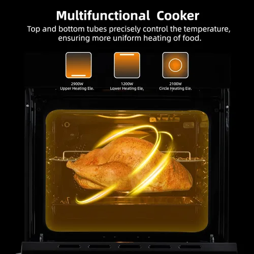 Miniatura 3 de Horno eléctrico integrado de una sola pared de 24 pulgadas con función de cocción a vapor, parrilla y freír aire, 3000 W, 2.5 pies cúbicos, hornos