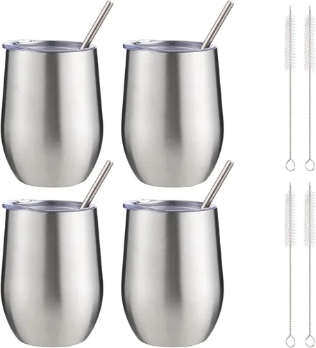 Miniatura 31 de Vaso de vino aislado de 12 onzas con tapa y pajita, vaso de vino de acero inoxidable sin tallo de doble pared, vaso de vino al vacío a granel