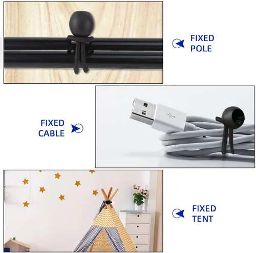 Miniatura 5 de Paquete de 20 cuerdas elásticas negras con bola, cuerdas elásticas de lona elástica de 4 pulgadas, correas de amarre para camping, toldo, refugio