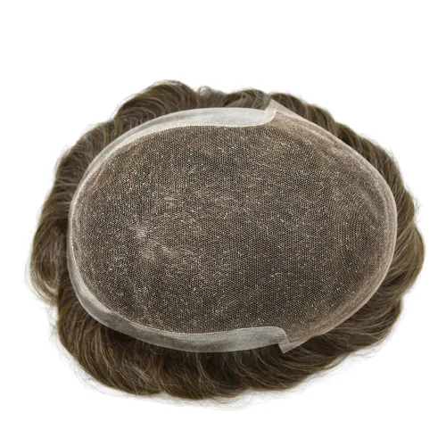 Miniatura 161 de Sistema de repuesto de cabello humano europeo con encaje frontal suizo para hombre, tupé para hombre, pieza de cabello, nudo blanqueado, línea #17