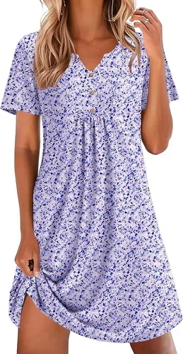 Miniatura 11 de Ekouaer Camisones para mujer de algodón Vestidos de noche Plisados Camisones Henley Cuello en V Camisas de dormir de manga corta Ropa de dormir