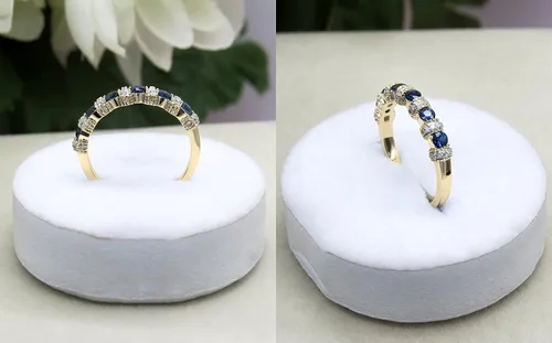 Miniatura 4 de Anillo de boda apilable de oro de 14 quilates con zafiro azul y diamante blanco, Piedra Oro, Zafiro