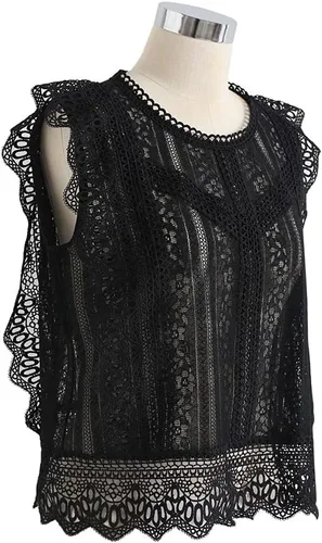 Miniatura 6 de CHICWISH Top corto sin mangas con cuello redondo y encaje completo Diva para mujer