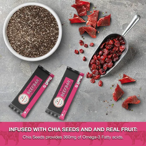 Miniatura 4 de Aufschnitt Barras de res de arándano con frutas reales y semillas de chía Certificado Glatt Kosher Sin gluten, sin nitritos, 24 qt.
