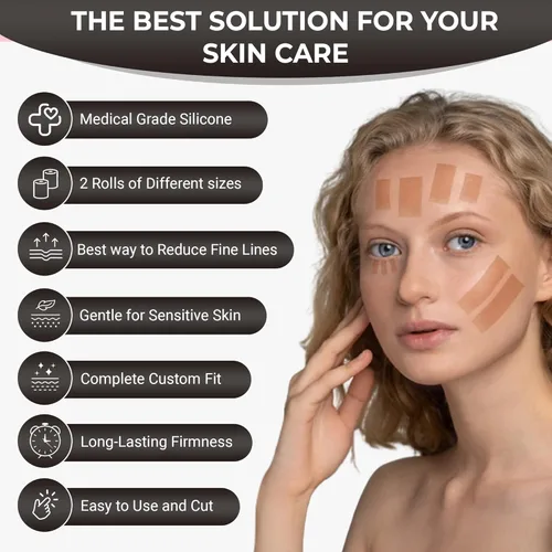 Miniatura 2 de Cinta facial de silicona Cinta facial antiarrugas 2 rollos con diferentes anchos para un ajuste personalizado Cinta tonificante, reafirmante