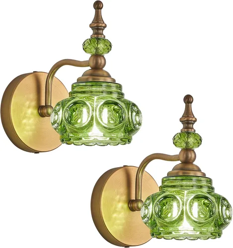 Miniatura 21 de Apliques de pared vintage, iluminación de pared de 1 luz con pantalla de cristal, acabado de latón antiguo cepillado mate, lámpara de pared