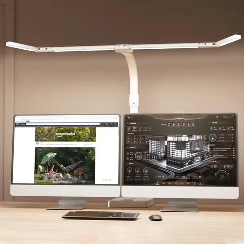 Miniatura 7 de Lámpara LED de escritorio para oficina en casa, luz de escritorio de doble cabezal brillante de 24 W con abrazadera para el cuidado de los ojos, luz