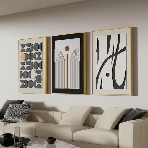 Miniatura 12 de Arte de pared abstracto texturizado 3D para dormitorio, 3 piezas de escultura moderna con marco neutro, pinturas cubistas geométricas de tono tierra