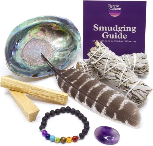 Miniatura 10 de Purple Canyon Kit de Meditación de Afirmación con Kit de Sahumerio de Salvia Blanca y Tarjetas de Afirmación para Atención Plena y Alivio del Estrés