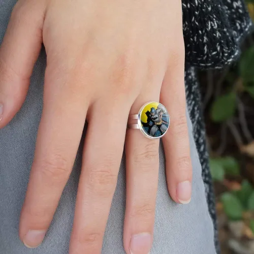 Miniatura 2 de GRAPHICS MORE - Anillo ajustable bañado en plata diseño de Batman