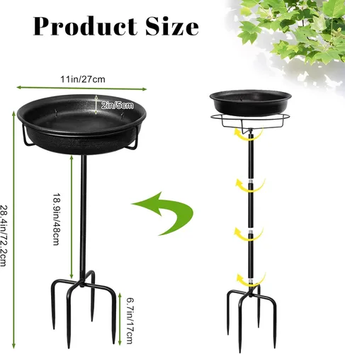 Miniatura 2 de Baño de pájaros independiente de 28 pulgadas, comedero de aves para exteriores, con estaca de metal, desmontable, decoración para spa de aves