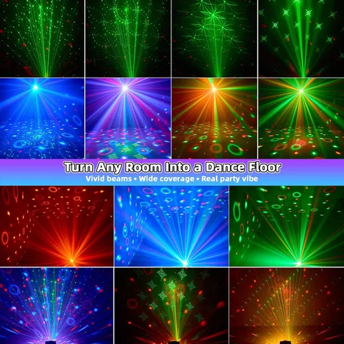 Miniatura 3 de Luces de fiesta de bola de discoteca 3 en 1, luz estroboscópica de DJ activada por sonido con 60 patrones, proyector LED alimentado por USB