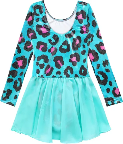 Miniatura 36 de EQSJIU Leotardo de baile de manga larga para niñas, vestido de ballet brillante con copo de nieve, tutú con falda tutú para niñas
