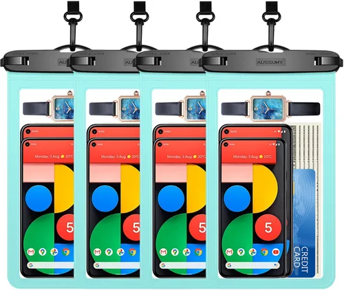 Miniatura 13 de Paquete de 4 fundas impermeables grandes para teléfono de 10.5" - Soporte transparente para celular bajo el agua - Bolsa seca universal a prueba