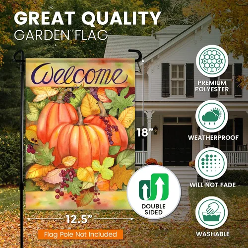 Miniatura 2 de Bandera de jardín de otoño, calabazas y hojas, de 12 x 18 pulgadas, perfecta para el parche de calabazas. Colores de otoño de doble cara