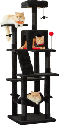 Miniatura 27 de MWPO - Árbol para gatos, multiestructura para gatos grandes con postes rascadores de sisal, plataforma acolchada, hamaca y condominio, torre Marrón