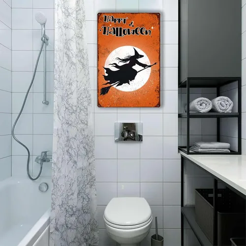 Miniatura 5 de Letrero de hojalata retro con diseño de bruja de Halloween para pared de garaje, pared de taller, 8.00 x 12.00 pulgadas